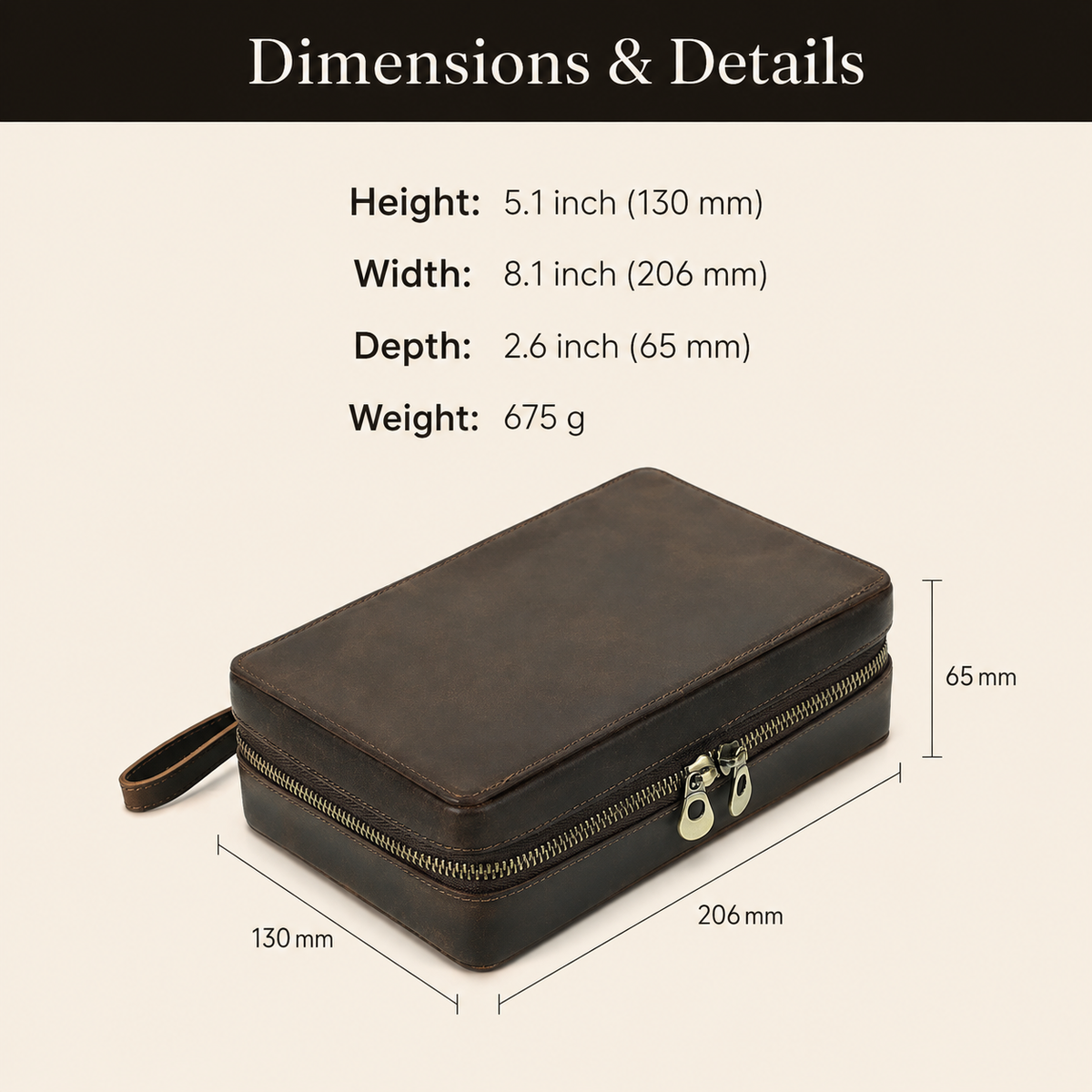 Leather cigar case, full-grain texture detail
