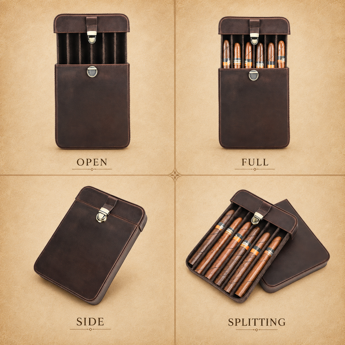Custom engraving detail on a leather cigar case