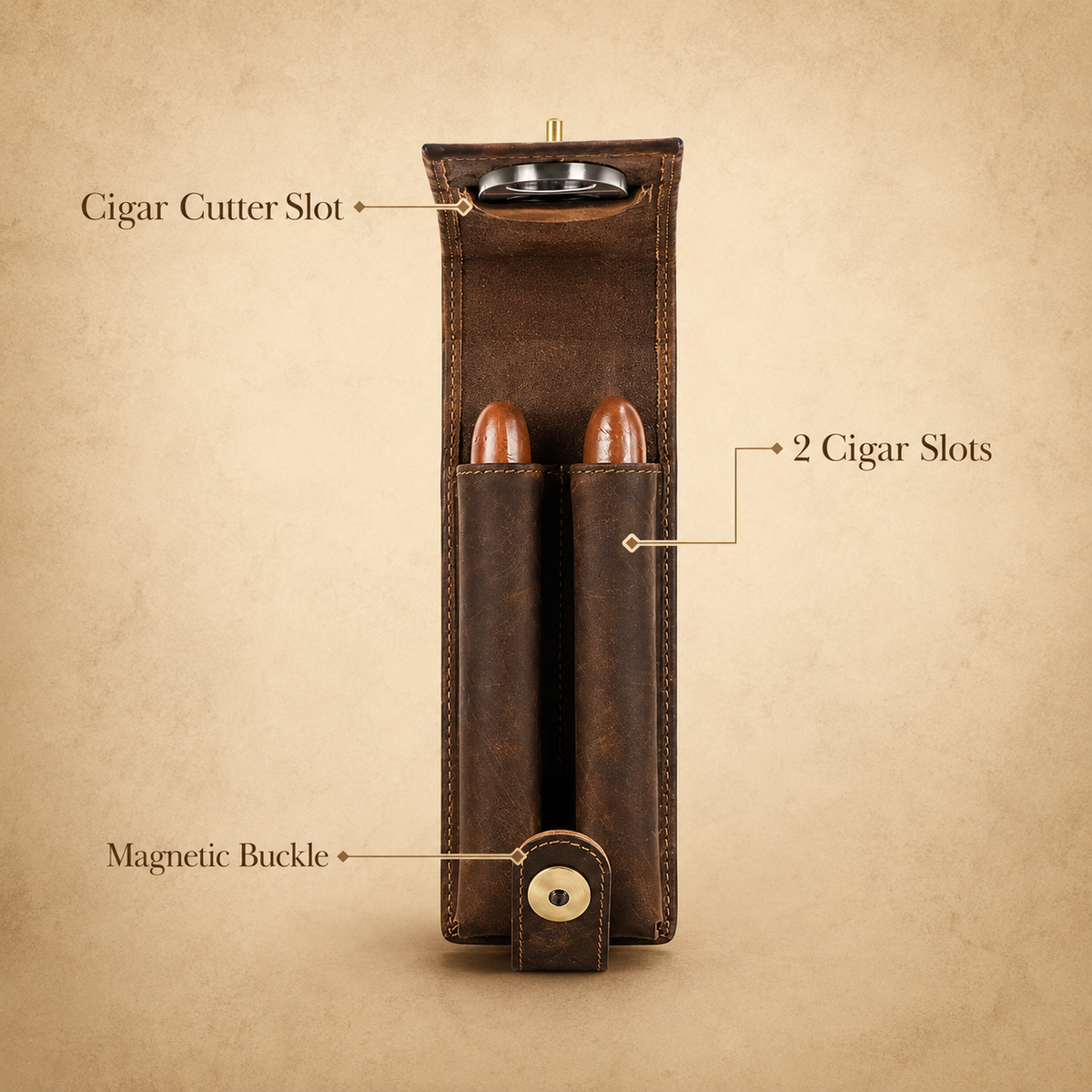 Leather Cigar Travel Case - 2 Cigar Tigre X Studio