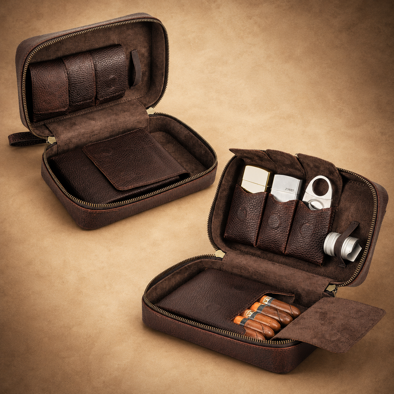 Leather Cigar Travel Case, Full Grain Leather 5 Cigar Humidor Tigre X Studio