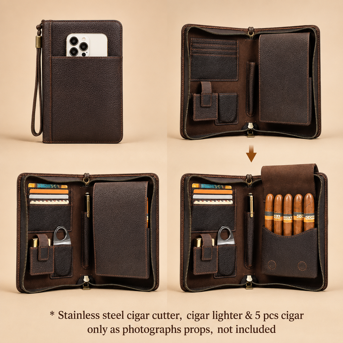 Custom engraving detail on a leather cigar case