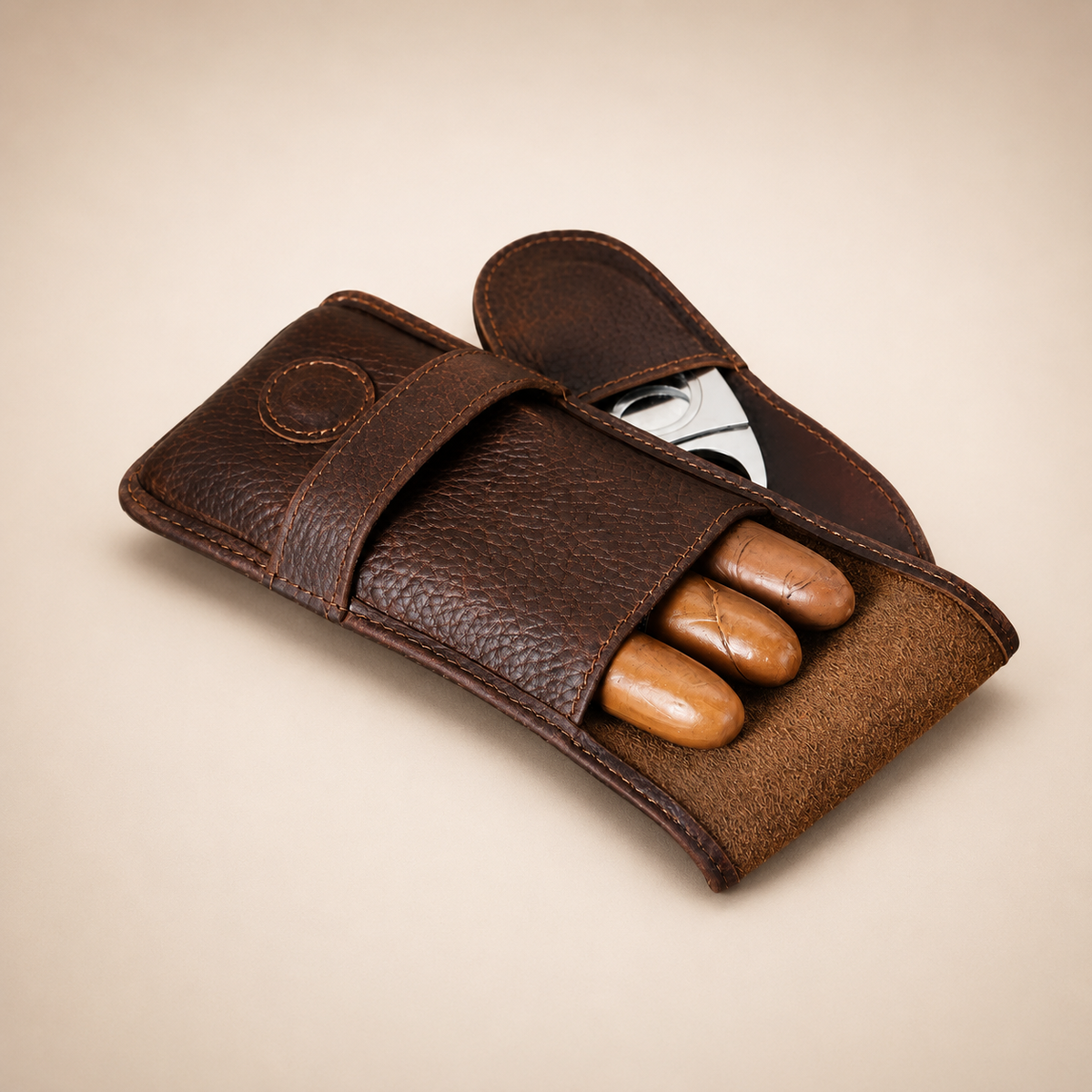 Custom engraving detail on a leather cigar case