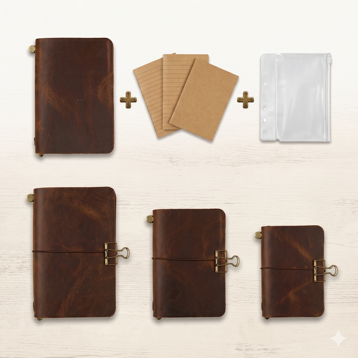 Leather traveler's notebook, elastic band and closure detail