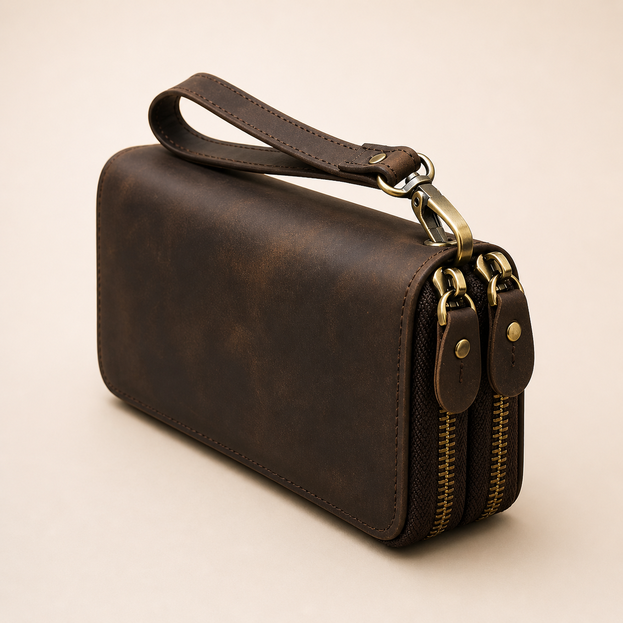 Leather Long Wallet – Genuine Cowhide Zip Around Travel Wallet Tigre X Studio