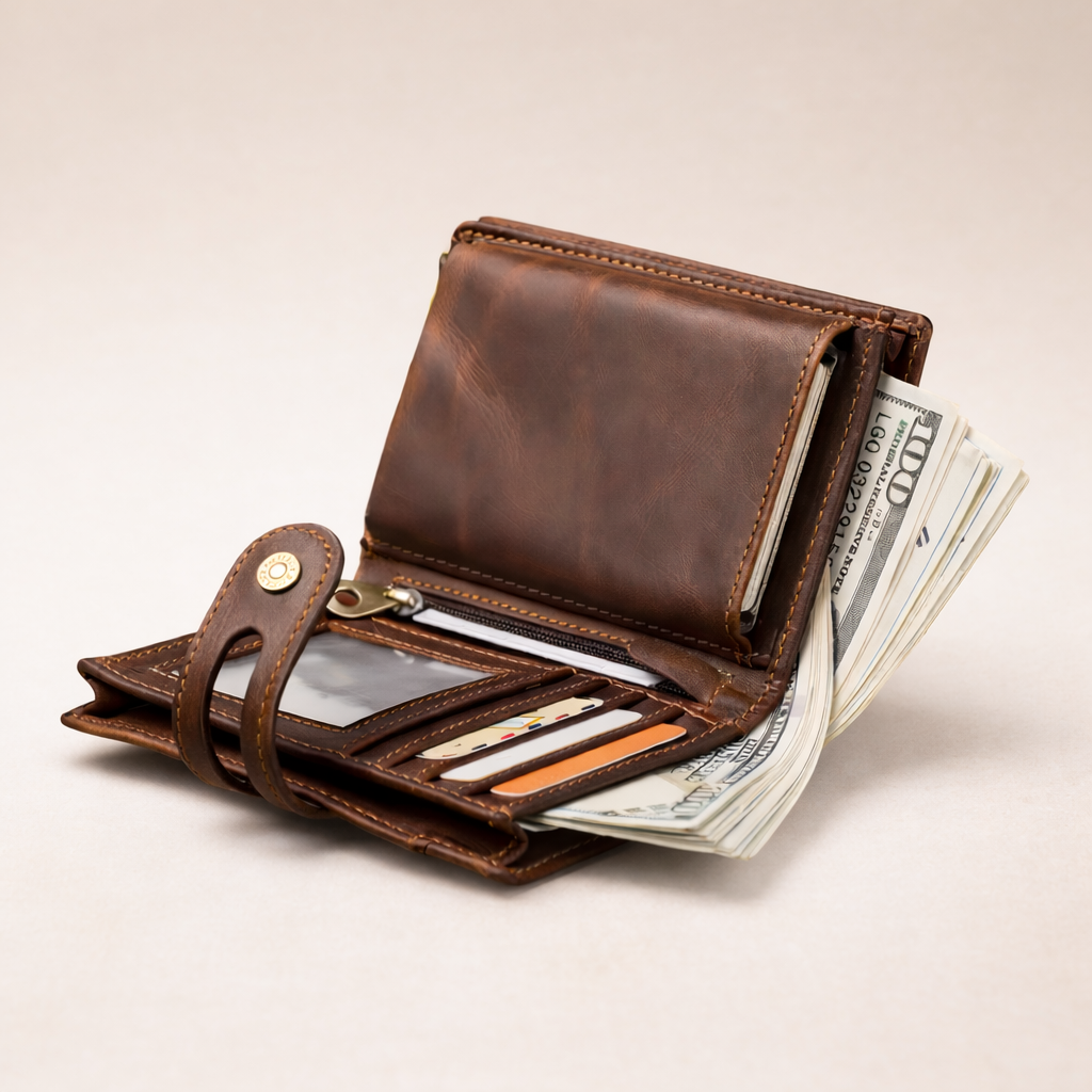 Personalized leather wallet with engraved initials