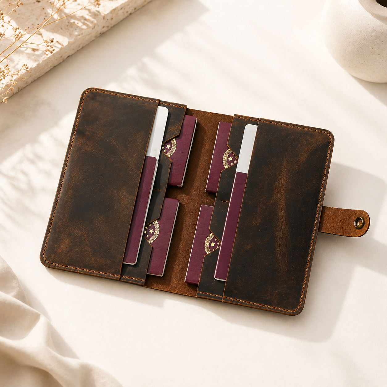 Leather Family Passport Holder - Handmade - Full Grain Leather Tigre X Studio