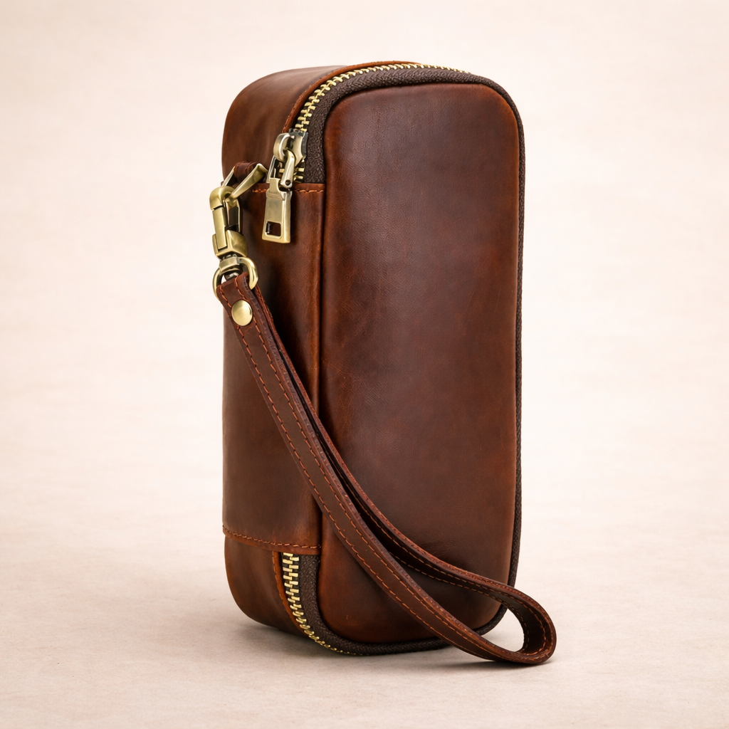 Full-Grain Leather Pipe Case – Travel Organizer for 2 Pipes with Accessories Tigre X Studio