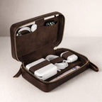 Leather Tech Organizer Personalized – Handcrafted Travel Case TigreX Leather Studio
