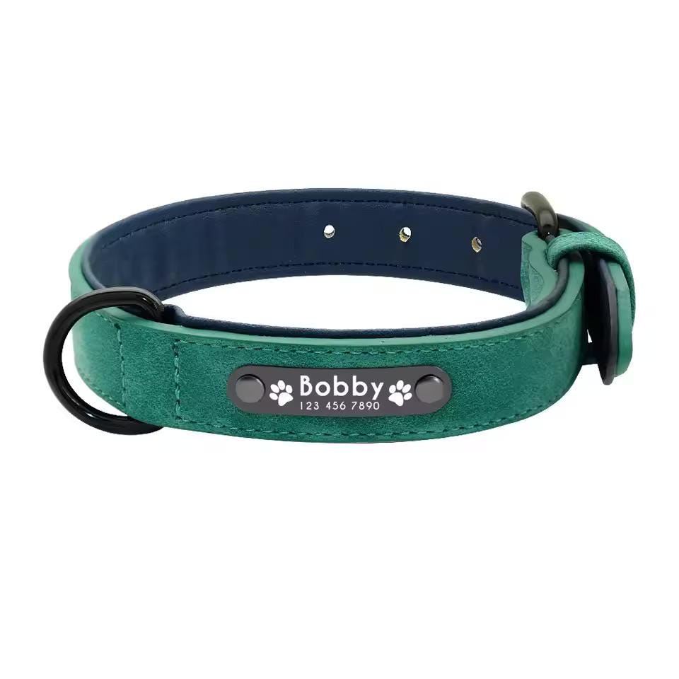 Personalized Leather Dog Collar with Laser Engraved Custom Padded Pet Collar for Small Medium Large Dogs Heavy Duty Leather Dog Gift Tigre X Studio
