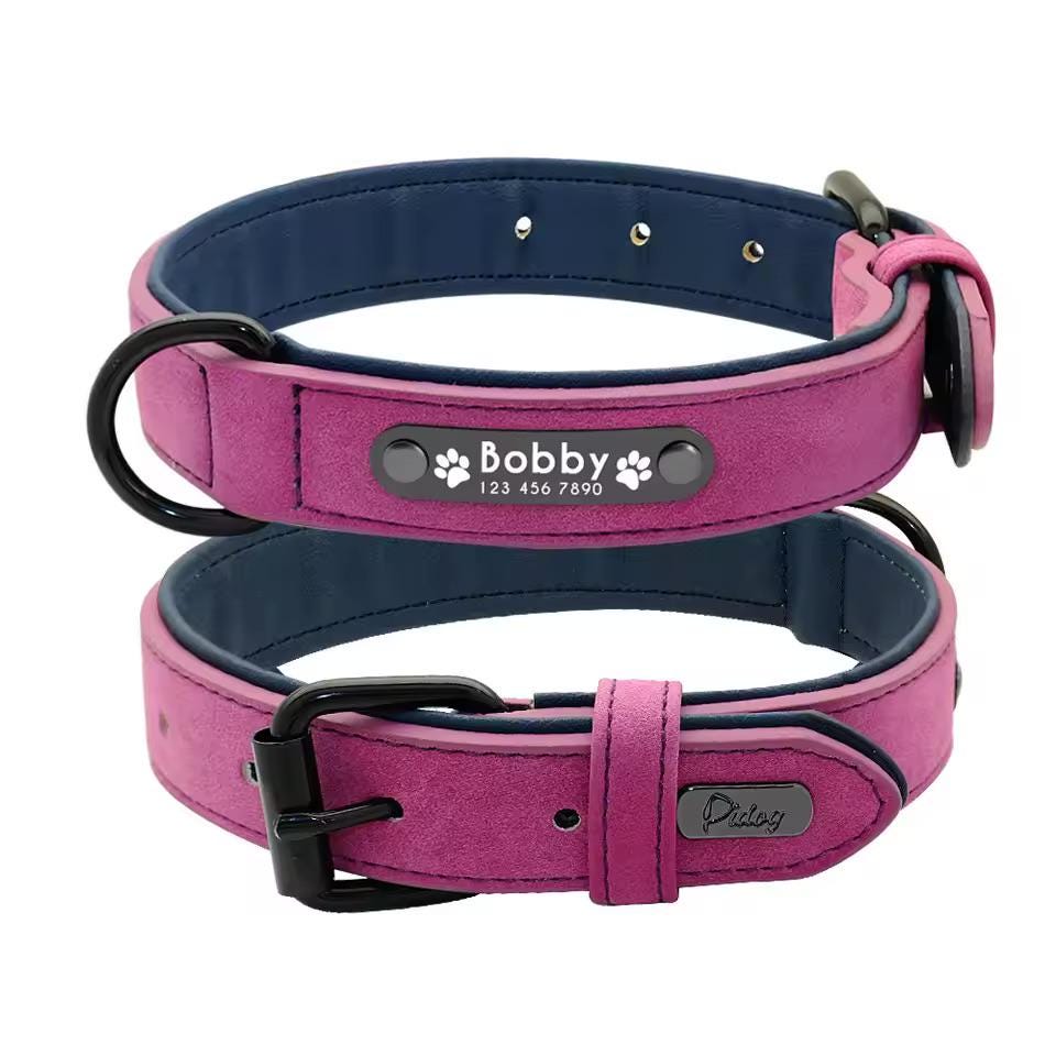 Leather dog collar, padded interior detail