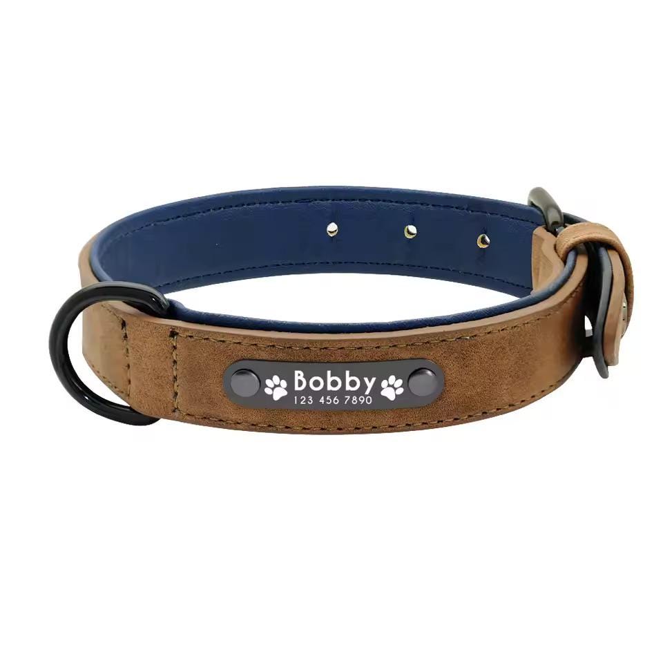 Personalized Leather Dog Collar with Laser Engraved Custom Padded Pet Collar for Small Medium Large Dogs Heavy Duty Leather Dog Gift Tigre X Studio