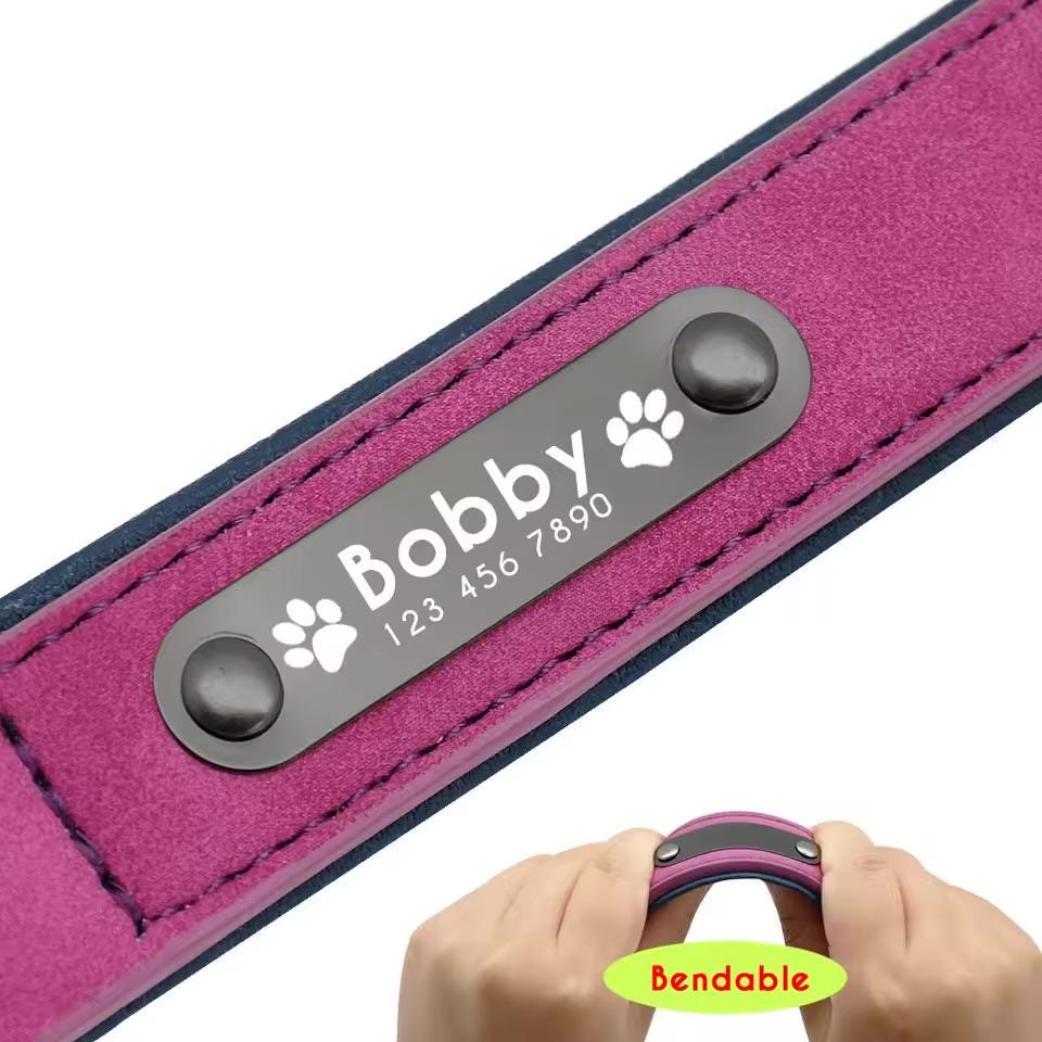 Personalized Leather Dog Collar with Laser Engraved Custom Padded Pet Collar for Small Medium Large Dogs Heavy Duty Leather Dog Gift Tigre X Studio