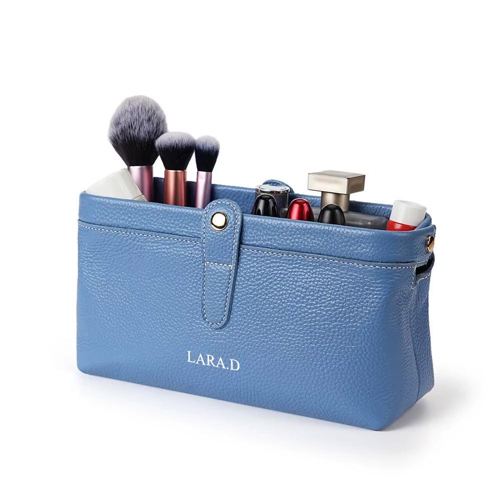 Personalized Leather Cosmetic Bag, Large Capacity Makeup Travel Case, Custom Engraved Cowhide Toiletry Bag, Luxury Bridesmaid Gift for Her - Tigre X Studio