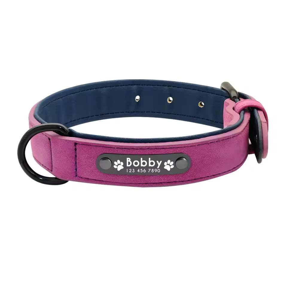 Personalized Leather Dog Collar with Laser Engraved Custom Padded Pet Collar for Small Medium Large Dogs Heavy Duty Leather Dog Gift Tigre X Studio