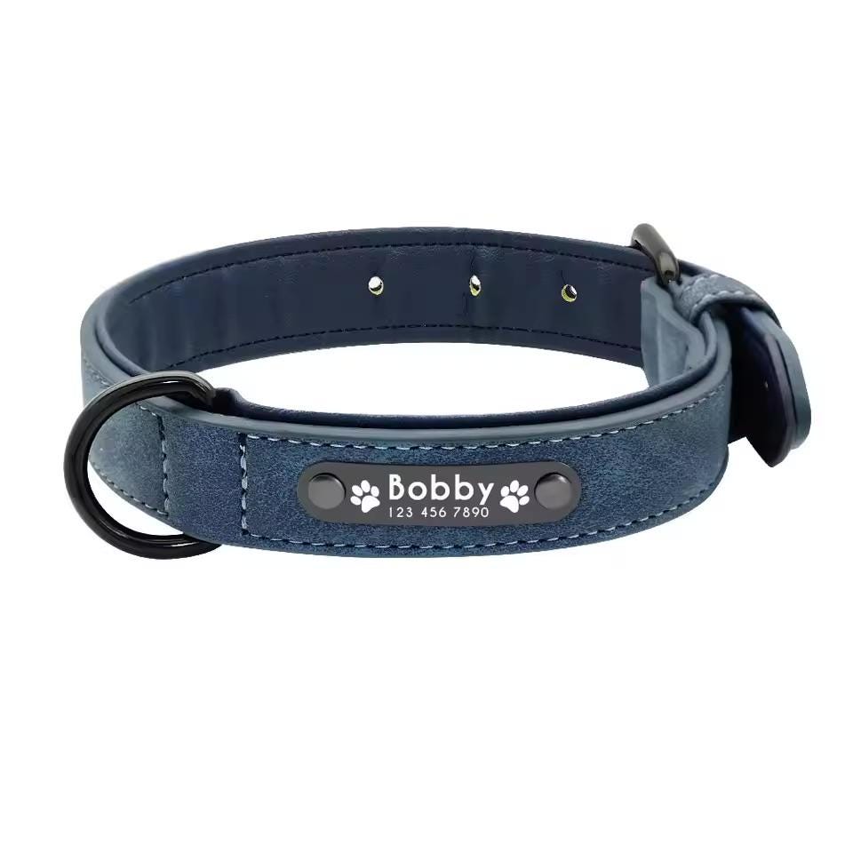 Personalized Leather Dog Collar with Laser Engraved Custom Padded Pet Collar for Small Medium Large Dogs Heavy Duty Leather Dog Gift Tigre X Studio
