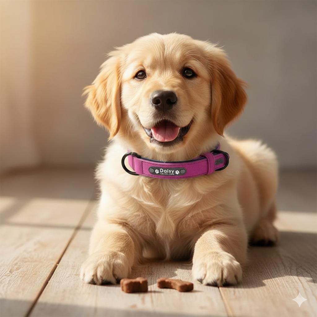 Personalized Leather Dog Collar with Laser Engraved Custom Padded Pet Collar for Small Medium Large Dogs Heavy Duty Leather Dog Gift Tigre X Studio