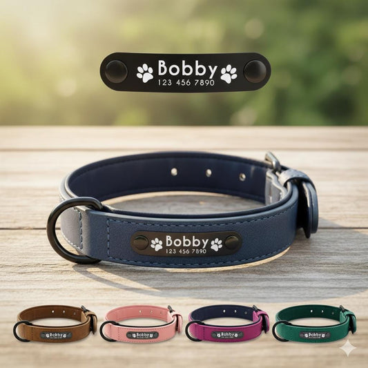 Personalized Leather Dog Collar with Laser Engraved Custom Padded Pet Collar for Small Medium Large Dogs Heavy Duty Leather Dog Gift Tigre X Studio