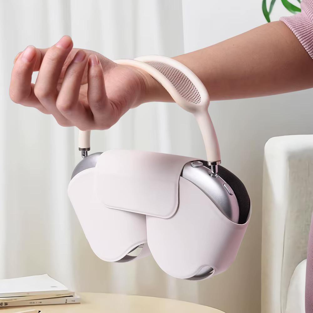 AirPods Max leather case shown open with magnetic flap