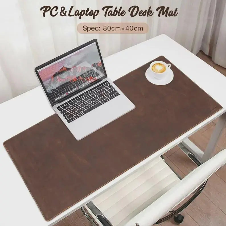 Leather desk mat, size comparison detail