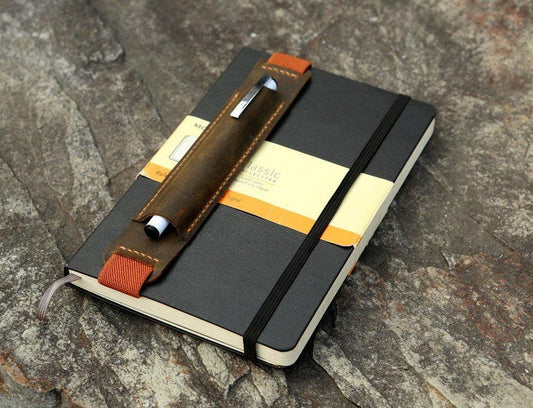 Personalized Leather Pen Holder  Elastic A5 Journal Wrap - Tigre X Studio