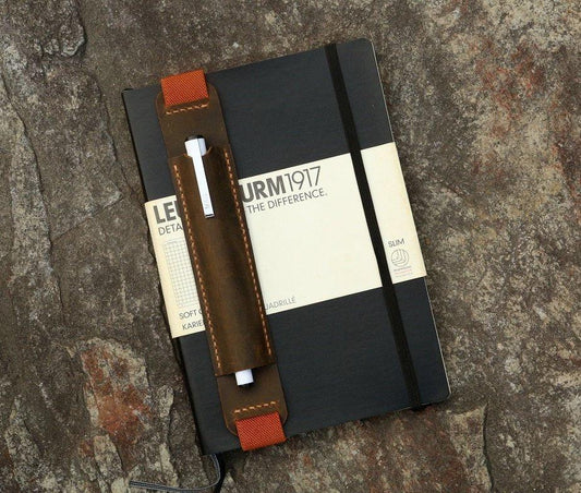 Personalized Leather Pen Holder  Elastic A5 Journal Wrap - Tigre X Studio