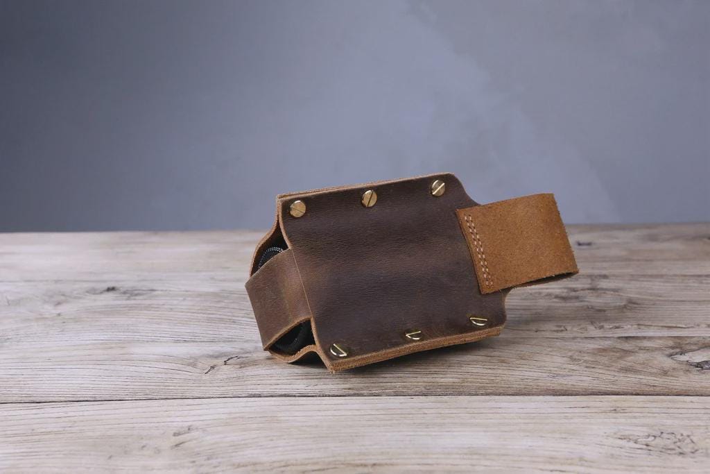 Leather beer holster styled for outdoor use