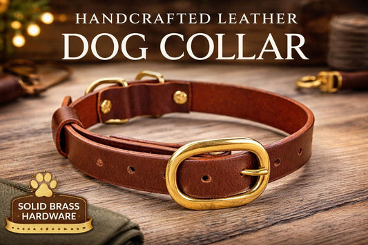 Luxury Leather Dog Collar & Leash Set  Personalized, Full Grain Leather, Solid Brass Hardware - Tigre X Studio
