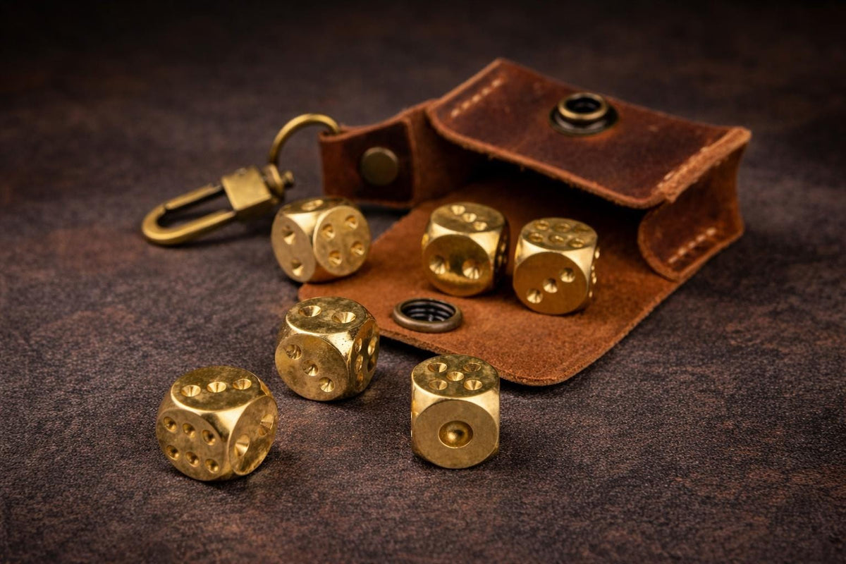 Leather Dice Pouch with Solid Brass Dice Tigre X Studio