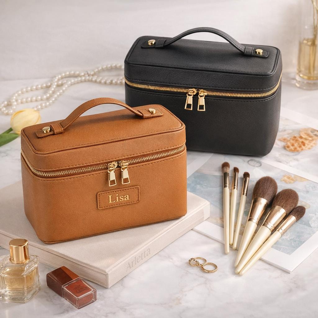 Leather Makeup Case – Structured Cosmetic Organizer for Travel & Everyday Use Tigre X Studio