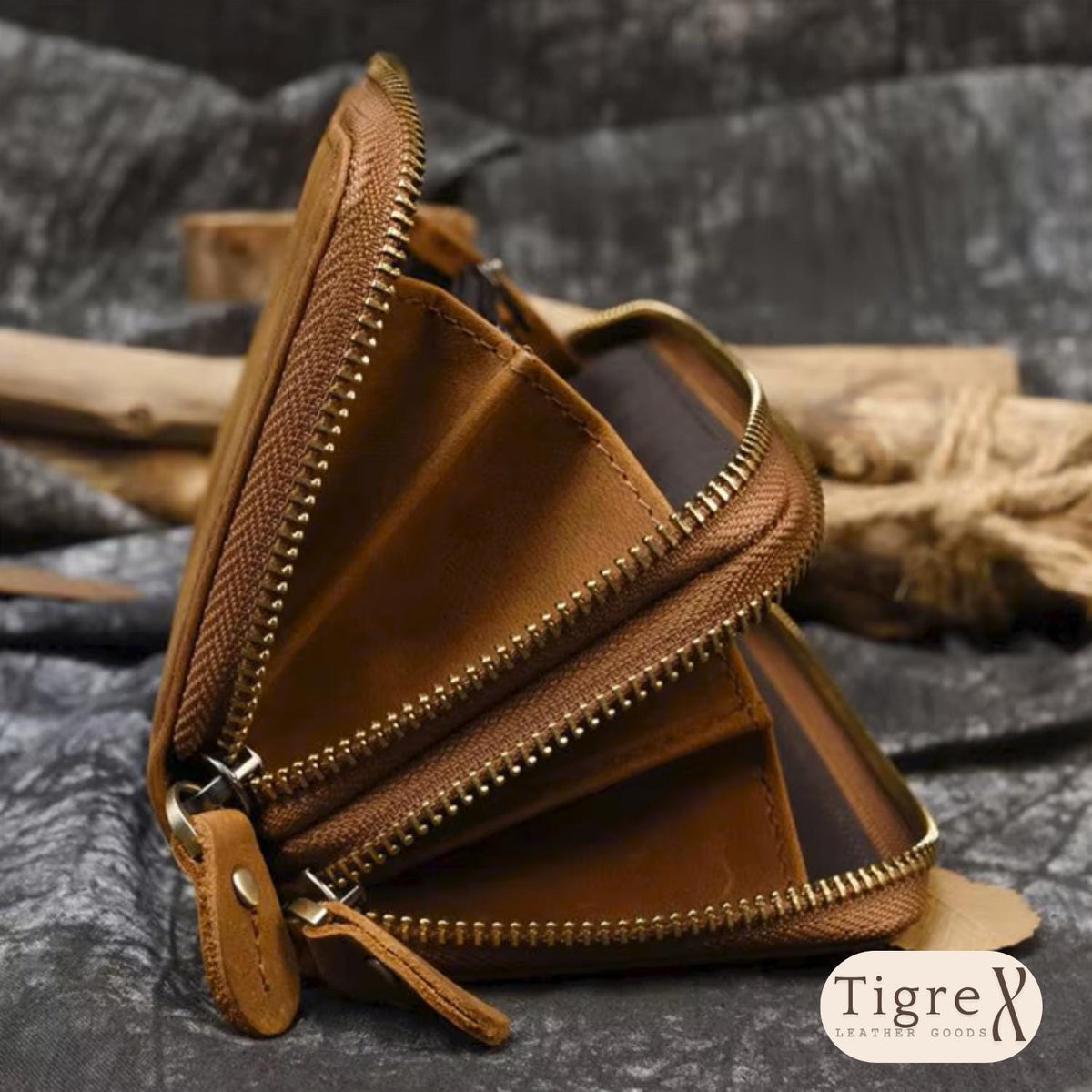 Long wallet shown open with card slots and cash compartment