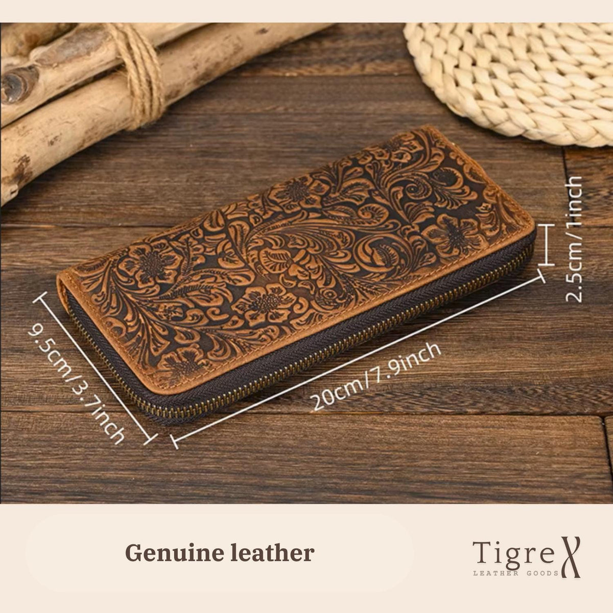 Genuine leather long wallet, RFID-blocking travel wallet for men