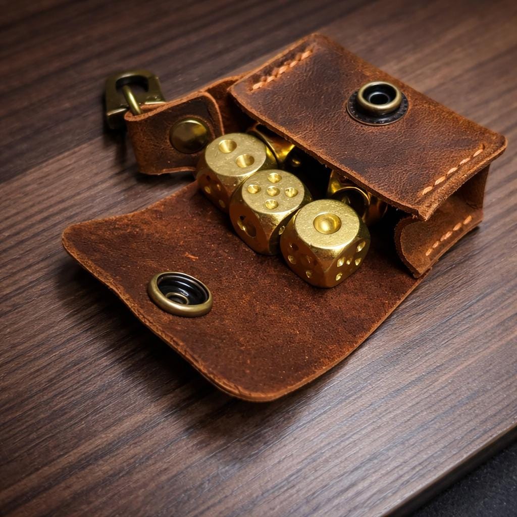 Leather Dice Pouch with Solid Brass Dice Tigre X Studio