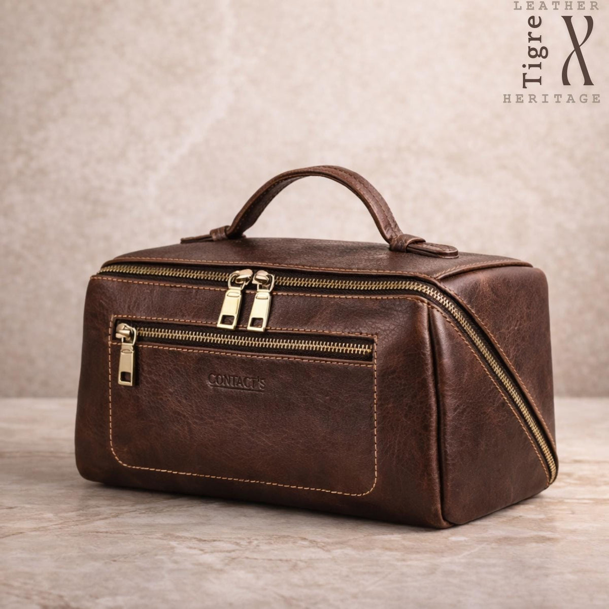 Leather toiletry bag, full-grain travel organizer, personalized dopp kit
