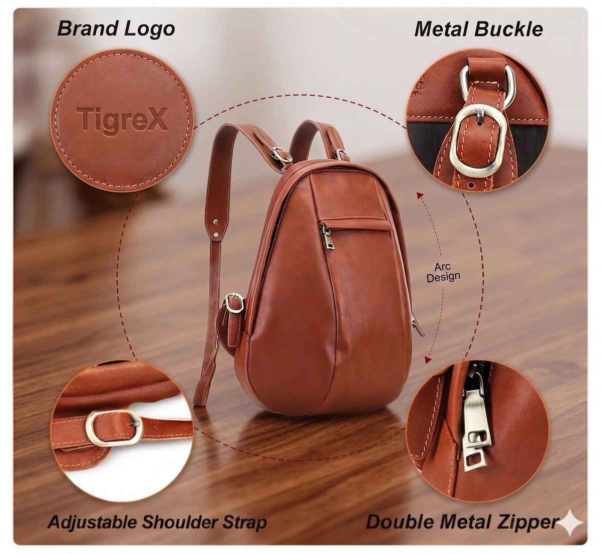 Monogram Leather Backpack – Full-Grain Travel & Laptop Bag Tigre X Studio