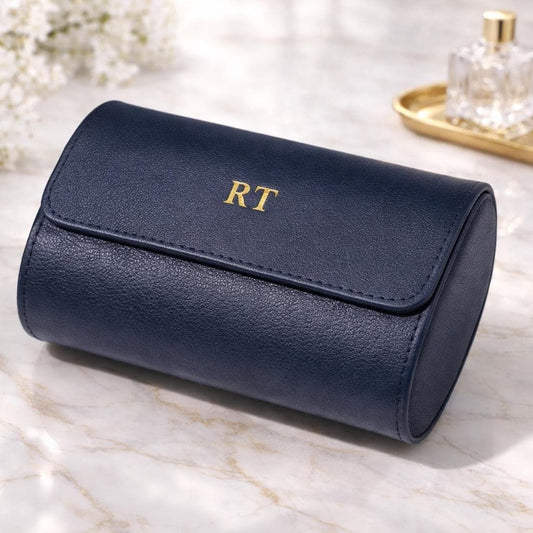 Personalized Leather Watch Roll 2 Slot Navy Blue, Monogram Watch Case, Groomsmen Gift, Gift for Him, Father's Day Etsy