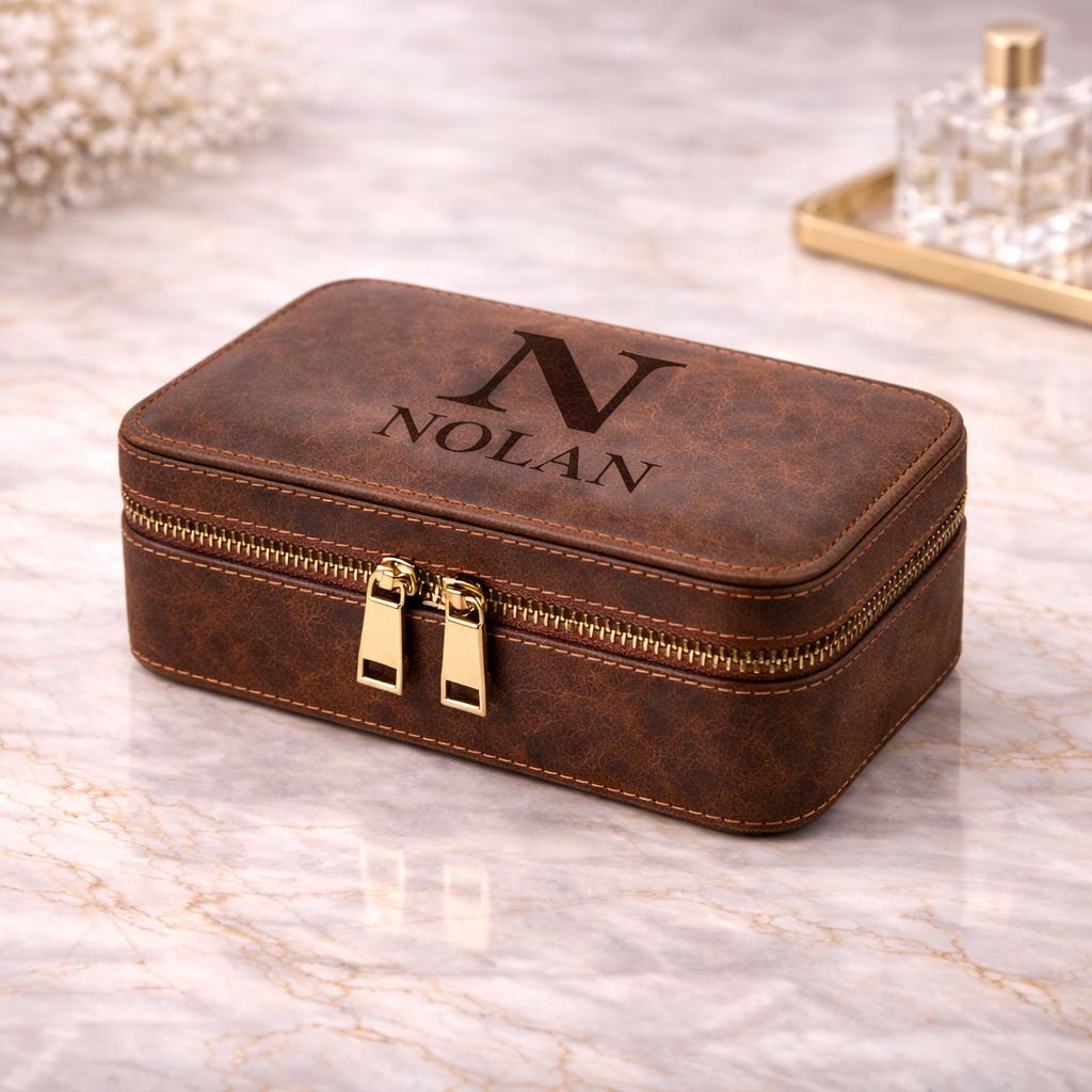 Personalized leather watch case - 3 slot travel organizer