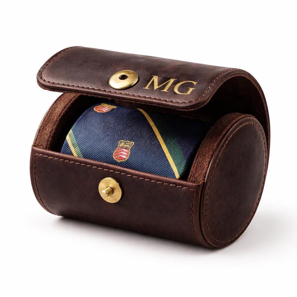 Personalized Leather Tie Case – Luxury Travel Organizer (Crazy Horse Leather) Tigre X Studio