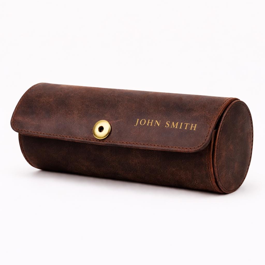 Leather tie case styled for travel