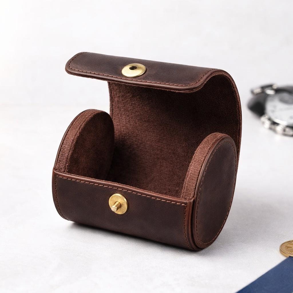 Leather tie case, custom engraving detail