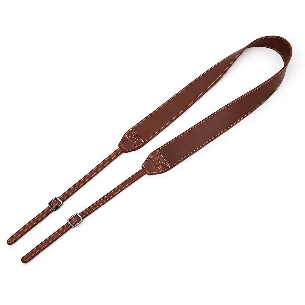 Custom engraving detail on a leather camera strap