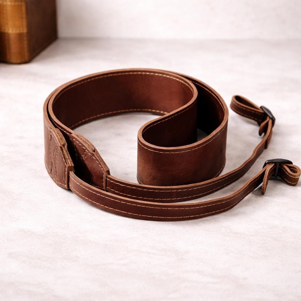 Personalized leather camera strap, full-grain, adjustable