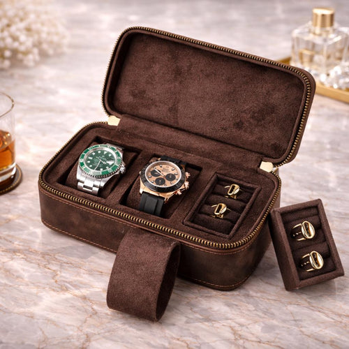 Personalized Leather Watch Case – 3 Slot Travel Organizer Tigre X Studio