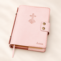 Personalized Pink Leather Bible Cover – Full-Grain, Custom Name Engraved TigreX Leather Studio