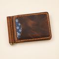 TigreX distressed brown full-grain leather slim front pocket wallet with card pocket and money clip, closed exterior